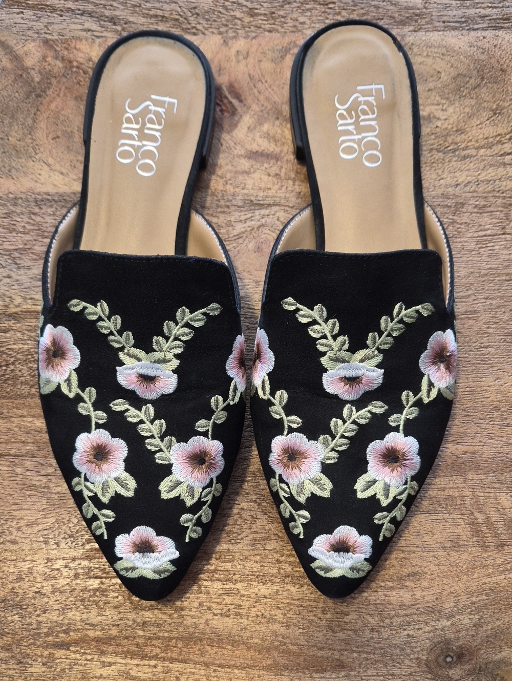 Franco Sarto Embroidered Floral Slippers